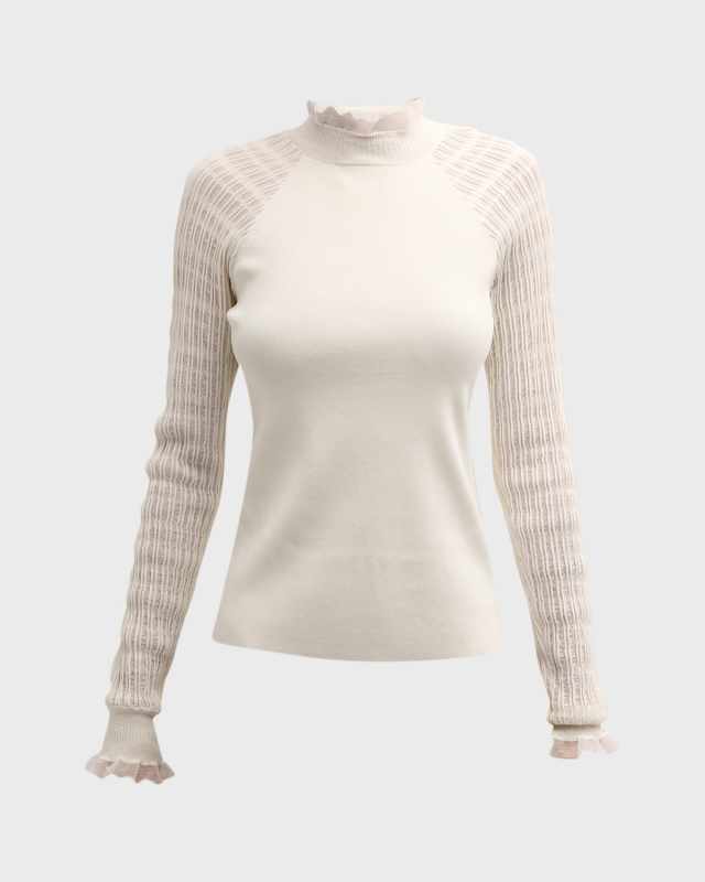 Micro-Ribbed Long-Sleeve Fitted Sweater